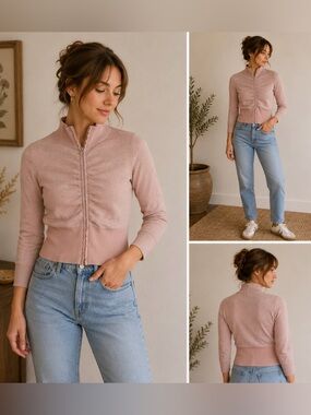 Dex Y2K Pink Zip-Up Sweater size XS